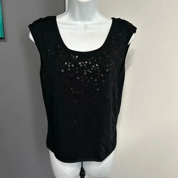 Valerie Stevens Women’s Medium Black Beaded Shell Top Stretch Classic Timeless - Picture 4 of 12